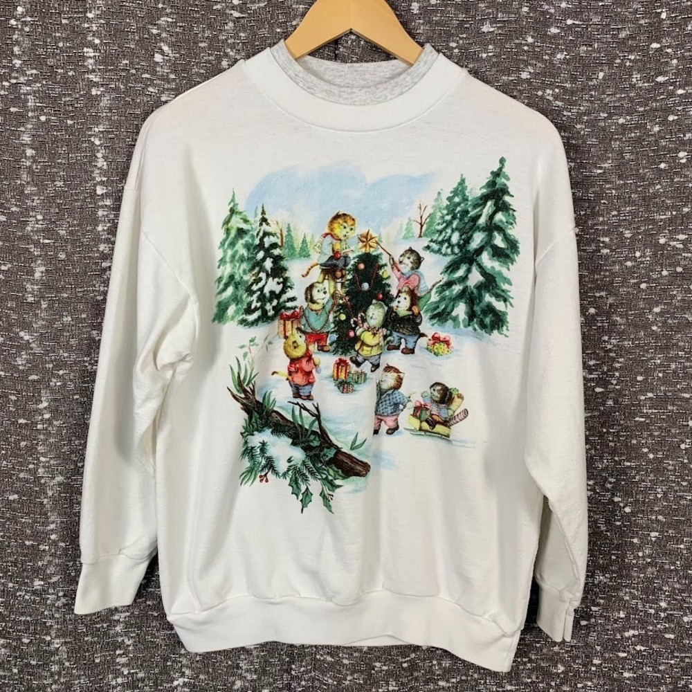 Vintage Nutcracker Cats/Dogs Christmas Winter Sweatshirt Mock Neck Women's Large